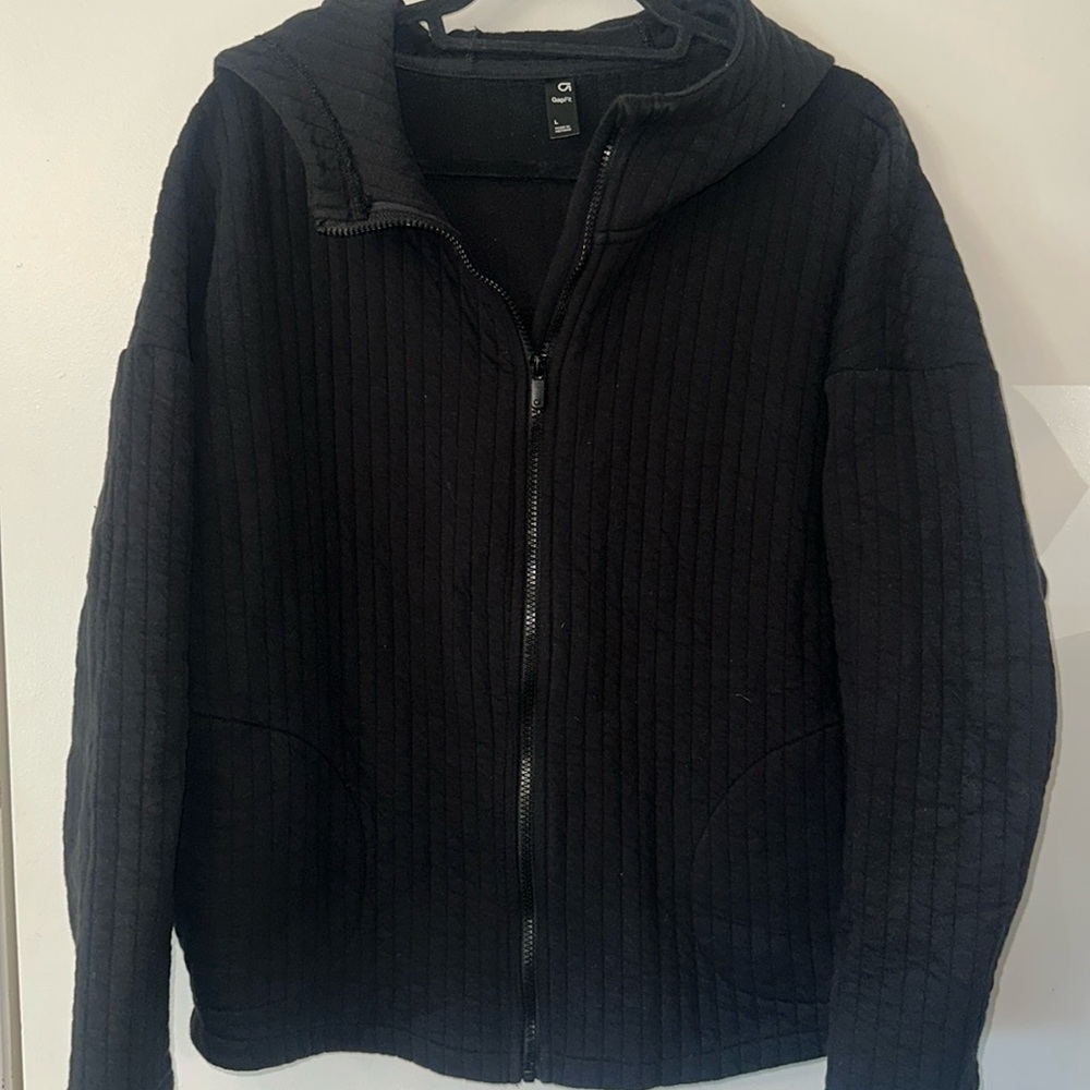 GapFit Jacquard Full-Zip Black Jacket Large